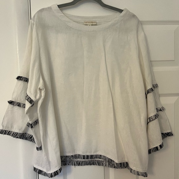 White Linen Blend Fringed Top, Cynthia Rowley - Picture 1 of 4